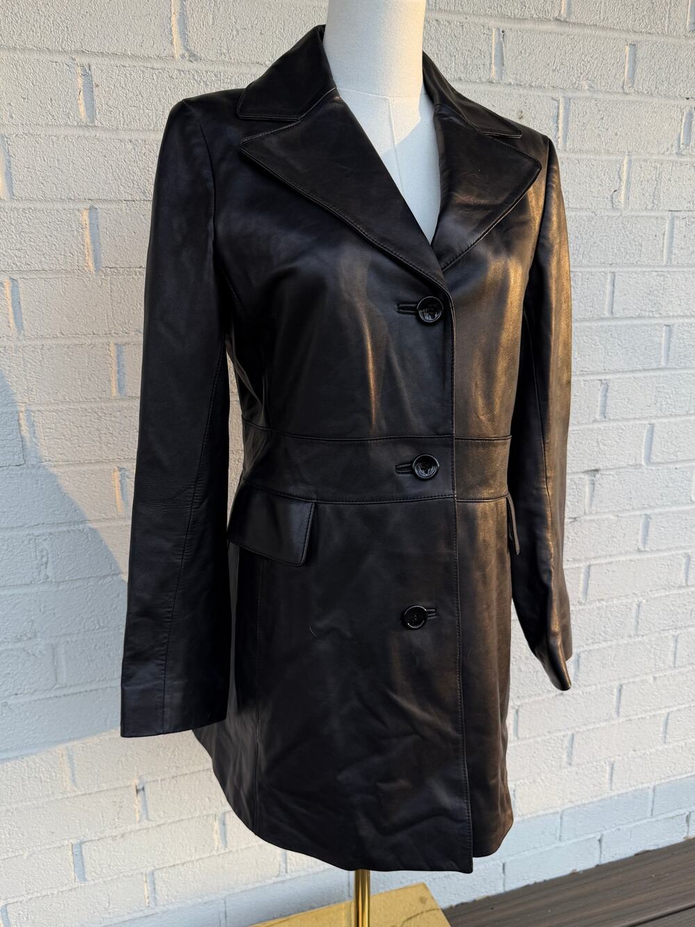 Ann Taylor Soft Black Leather Coat Jacket Sz 6 Wool Lining Versatile Minimal